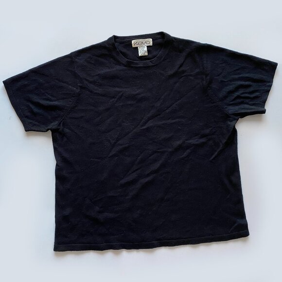 Kevo Silk Cashmere Short Sleeve Black Knit T-Shirt Size XL Crew Neck - Picture 1 of 6